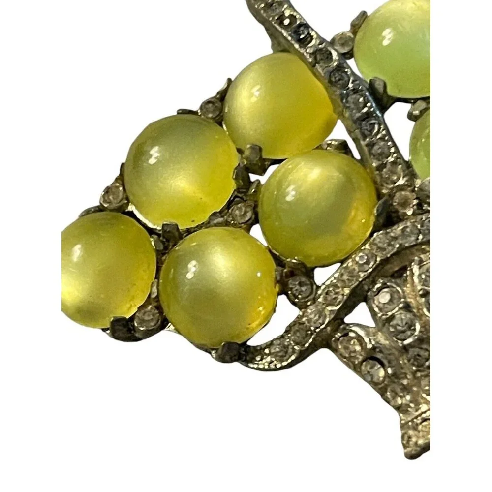 CORO Unsigned Yellow Moonstone Lucite Basket‎ Brooch Rhinestones Vintage READ